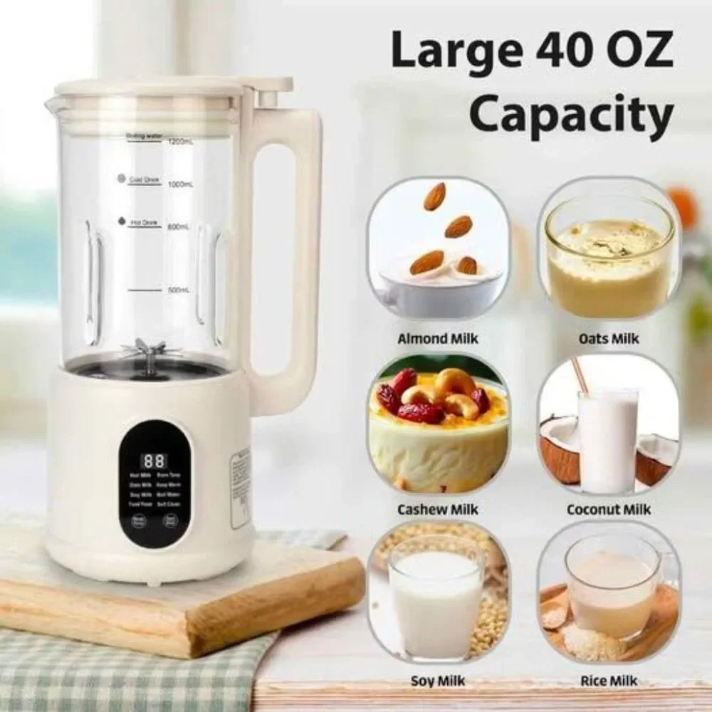 Automatic Soybean Milk Maker 8 in 1 40oz Plant Based Drink Maker Keep Warm